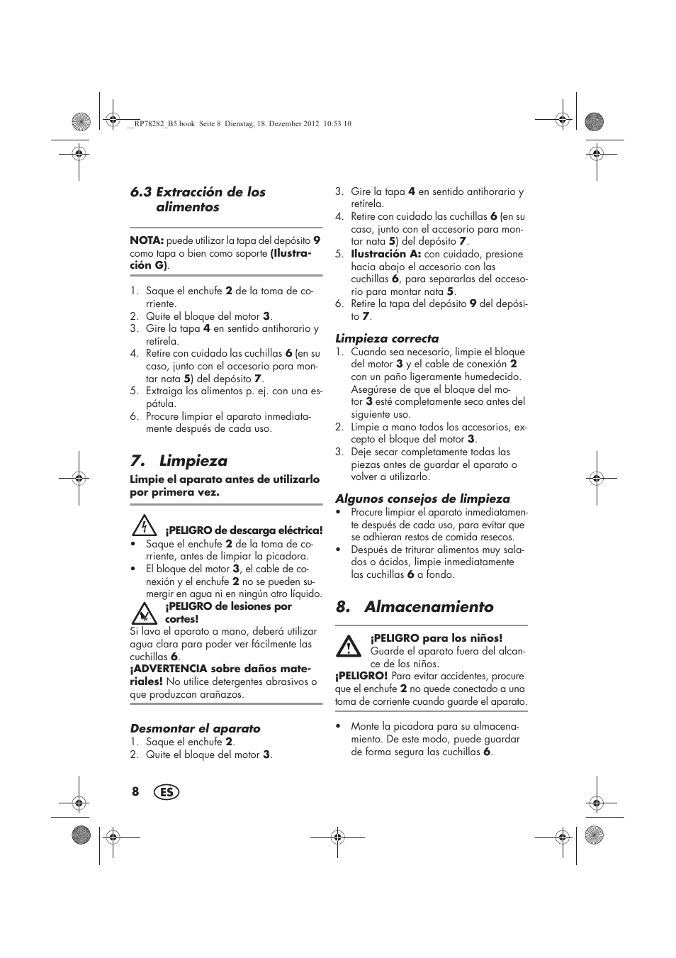 Limpieza, Almacenamiento | Silvercrest SMZS 260 D3 User Manual | Page 10 / 54