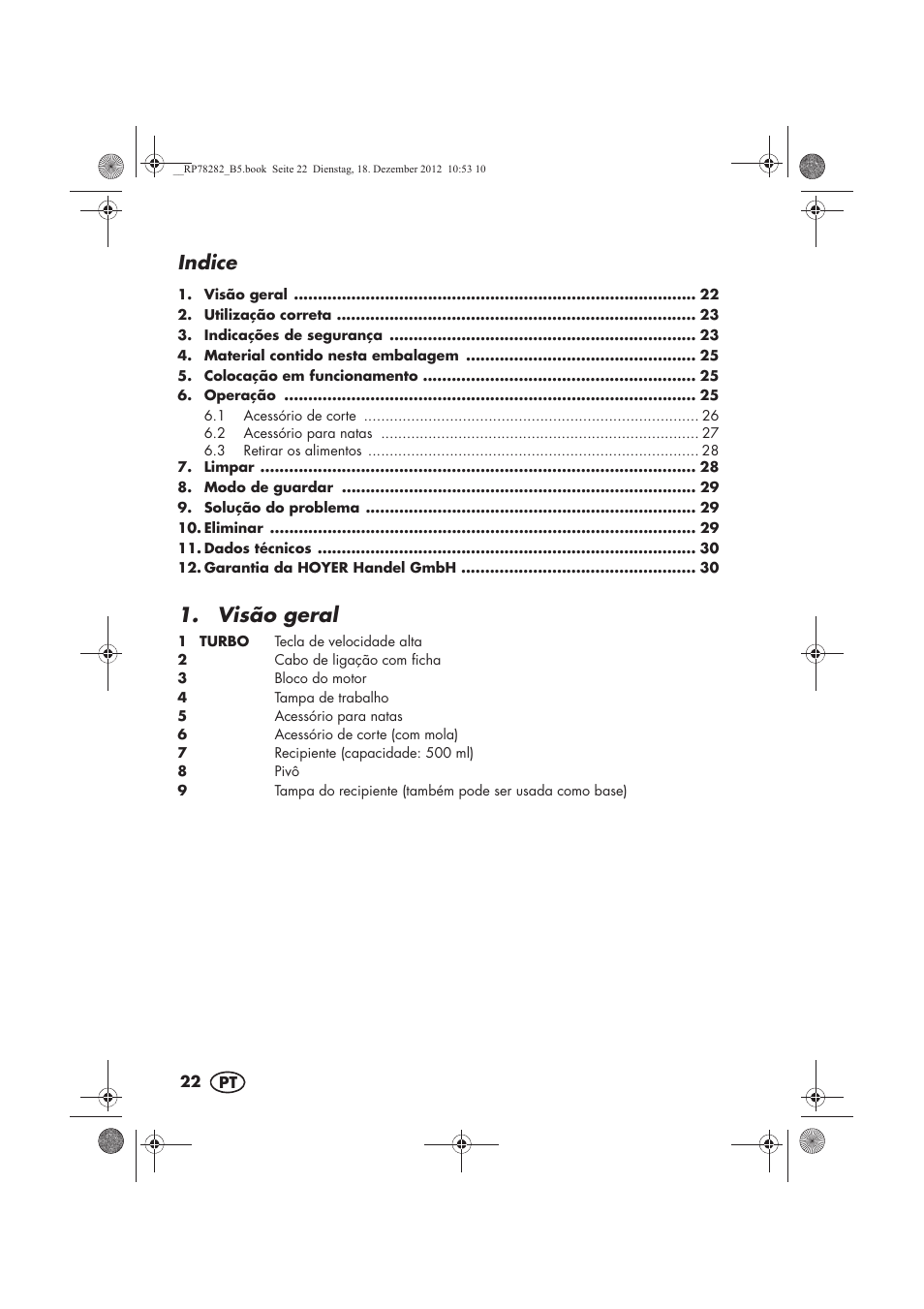 Indice, Visão geral | Silvercrest SMZS 260 D3 User Manual | Page 24 / 54