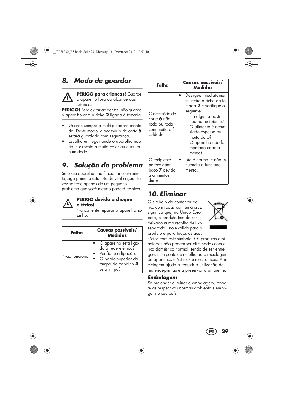 Modo de guardar, Solução do problema, Eliminar | Silvercrest SMZS 260 D3 User Manual | Page 31 / 54