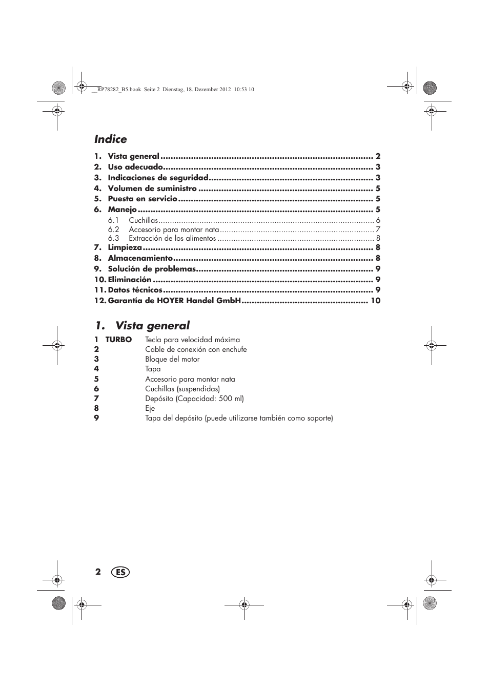 Indice, Vista general | Silvercrest SMZS 260 D3 User Manual | Page 4 / 54