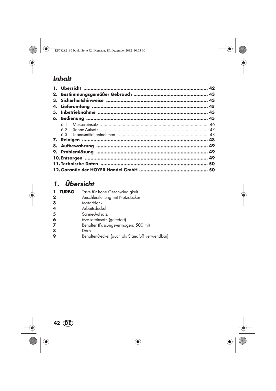 Inhalt, Übersicht | Silvercrest SMZS 260 D3 User Manual | Page 44 / 54
