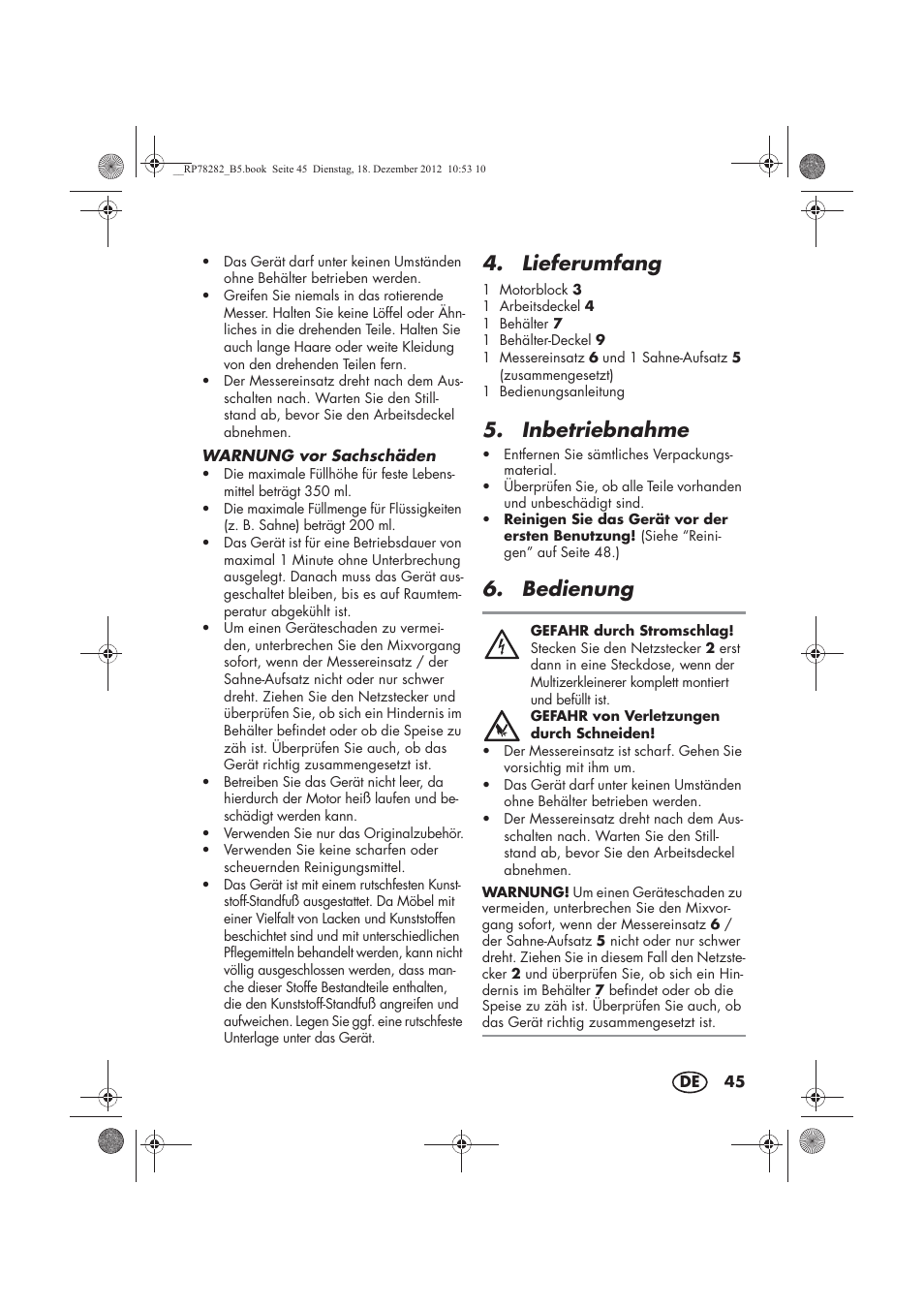 Lieferumfang, Inbetriebnahme, Bedienung | Silvercrest SMZS 260 D3 User Manual | Page 47 / 54
