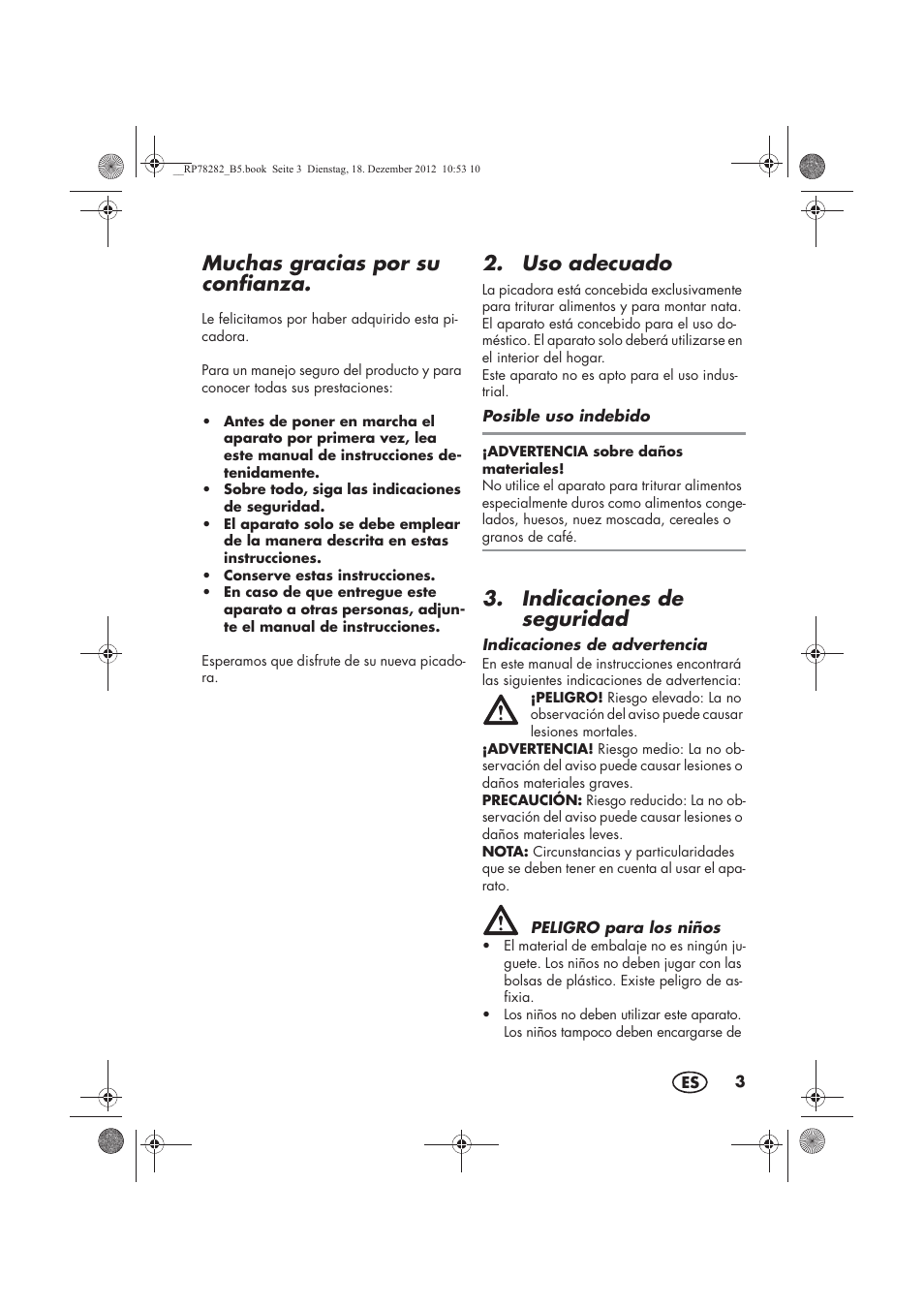 Muchas gracias por su confianza, Uso adecuado, Indicaciones de seguridad | Silvercrest SMZS 260 D3 User Manual | Page 5 / 54
