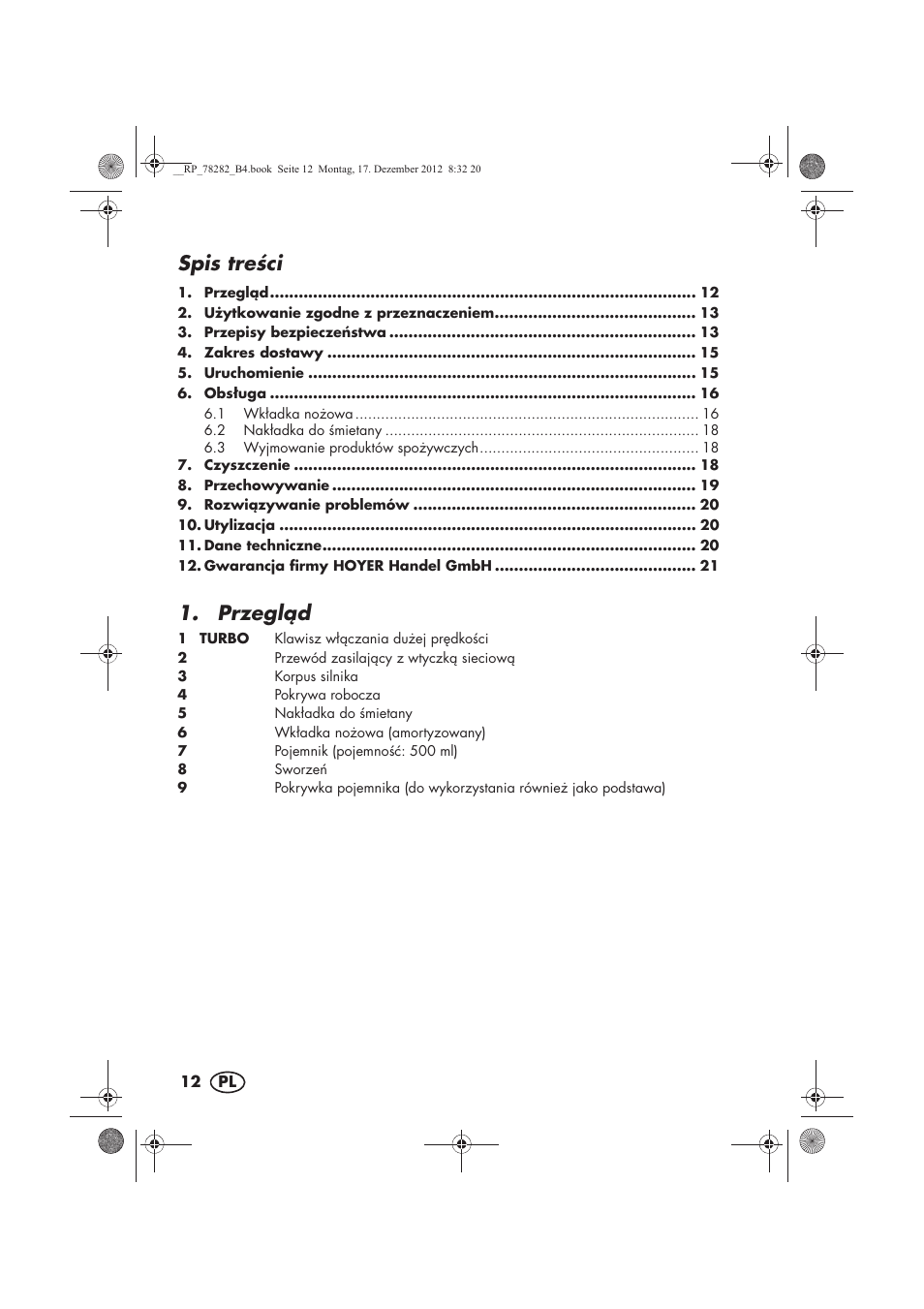 Spis treci, Przegld | Silvercrest SMZS 260 D3 User Manual | Page 14 / 78