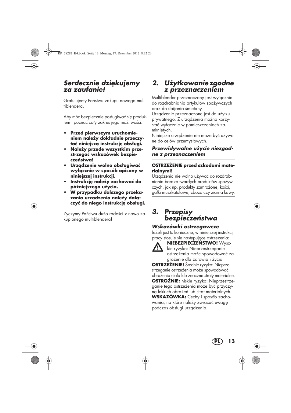 Serdecznie dzikujemy za zaufanie, U ytkowanie zgodne z przeznaczeniem, Przepisy bezpiecze stwa | Silvercrest SMZS 260 D3 User Manual | Page 15 / 78
