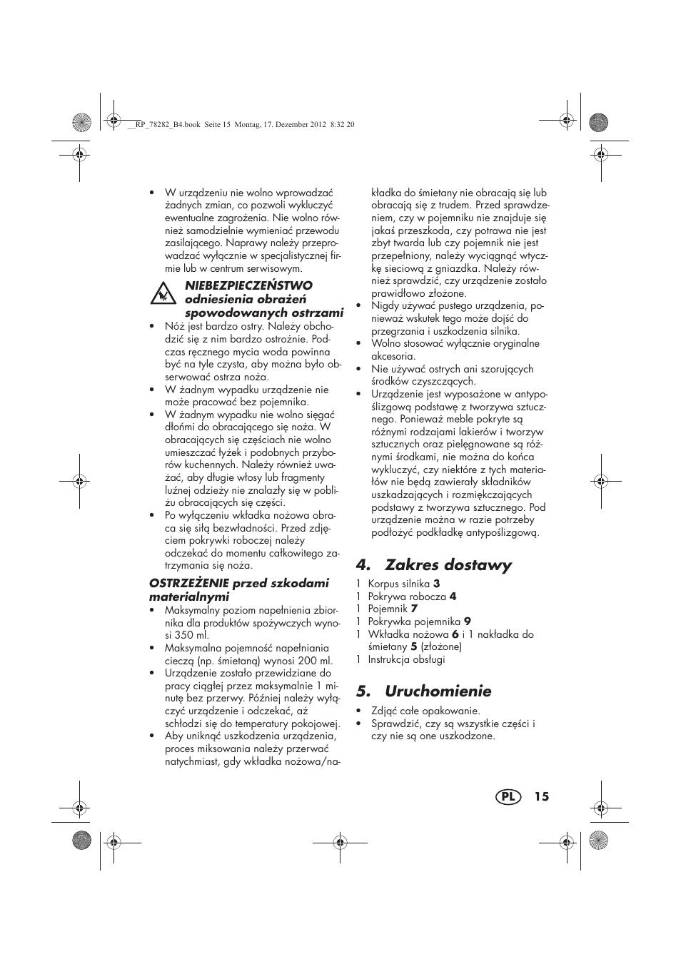 Zakres dostawy, Uruchomienie | Silvercrest SMZS 260 D3 User Manual | Page 17 / 78