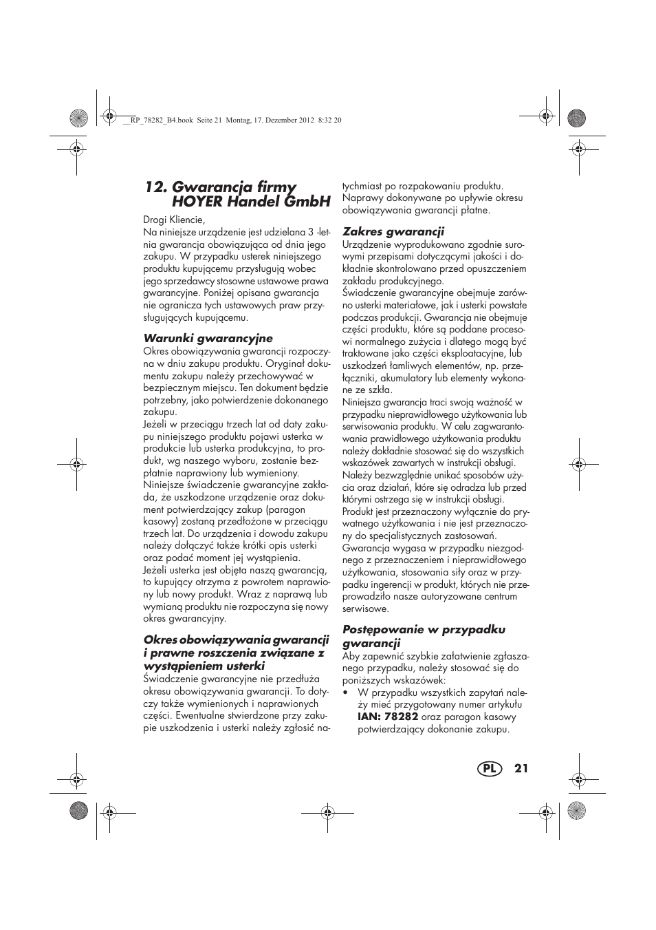 Gwarancja firmy hoyer handel gmbh | Silvercrest SMZS 260 D3 User Manual | Page 23 / 78