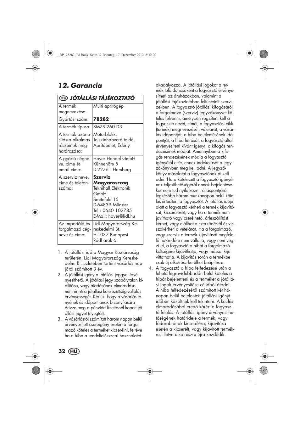 Garancia | Silvercrest SMZS 260 D3 User Manual | Page 34 / 78