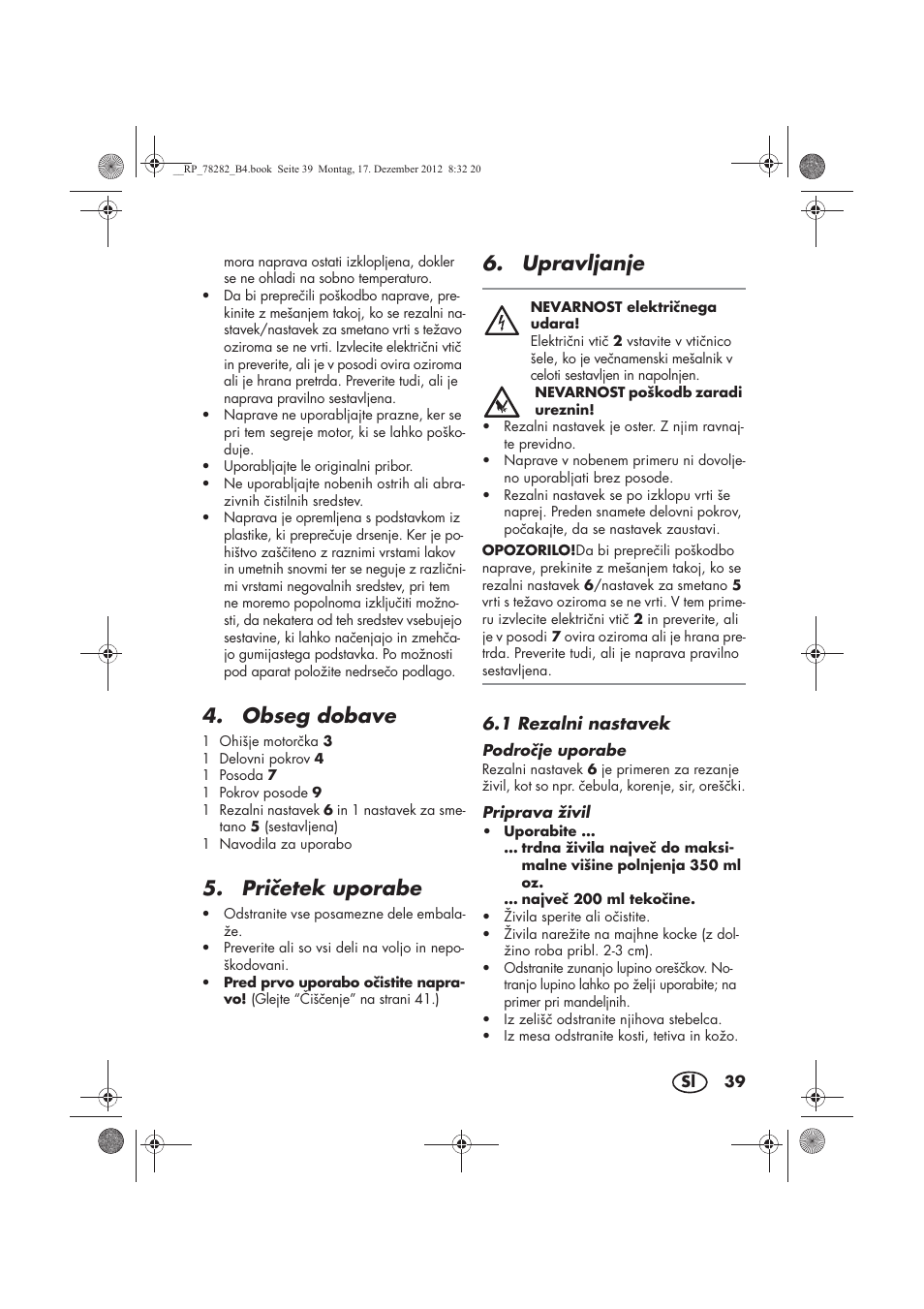 Obseg dobave, Prietek uporabe, Upravljanje | Silvercrest SMZS 260 D3 User Manual | Page 41 / 78