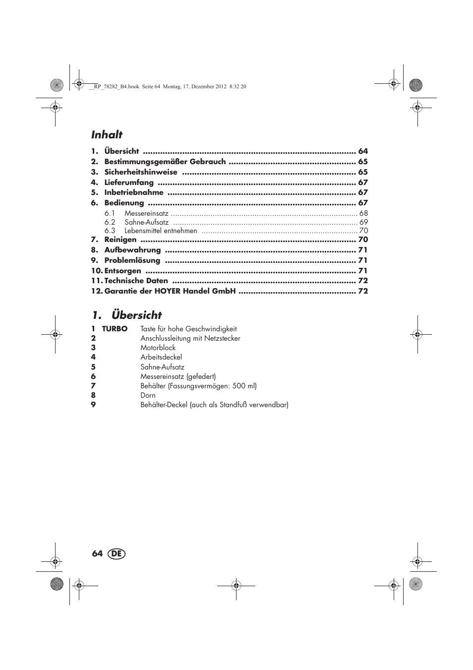 Inhalt, Übersicht | Silvercrest SMZS 260 D3 User Manual | Page 66 / 78