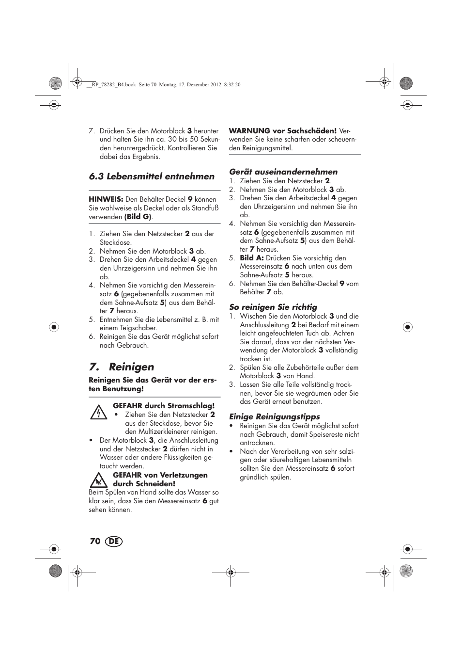 Reinigen | Silvercrest SMZS 260 D3 User Manual | Page 72 / 78