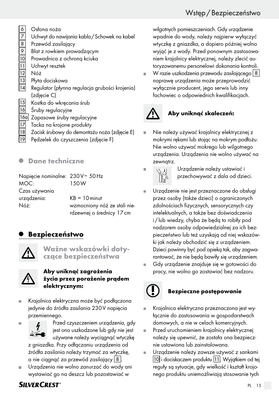 Wstęp / bezpieczeństwo wstęp, Dane techniczne | Silvercrest SAS 150 A1 User Manual | Page 15 / 61