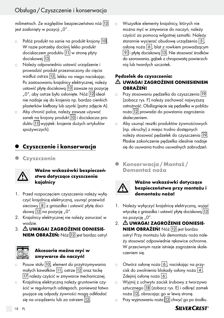 Czyszczenie i konserwacja, Czyszczenie, Konserwacja / montaż / demontaż noża | Silvercrest SAS 150 A1 User Manual | Page 18 / 61