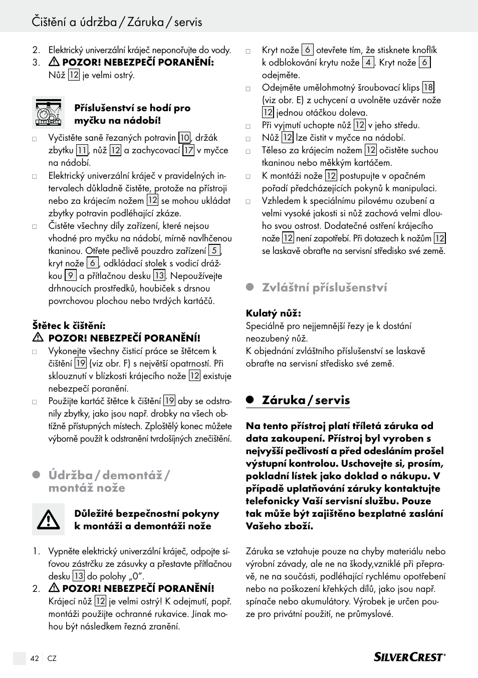 Údržba / demontáž / montáž nože, Zvláštní příslušenství, Záruka / servis | Silvercrest SAS 150 A1 User Manual | Page 42 / 61