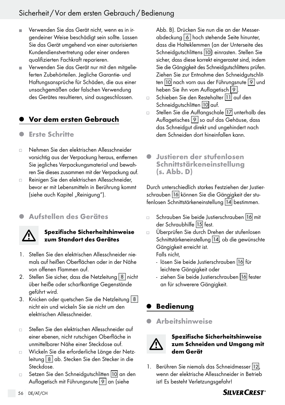 Vor dem ersten gebrauch, Erste schritte, Aufstellen des gerätes | Bedienung, Arbeitshinweise | Silvercrest SAS 150 A1 User Manual | Page 56 / 61