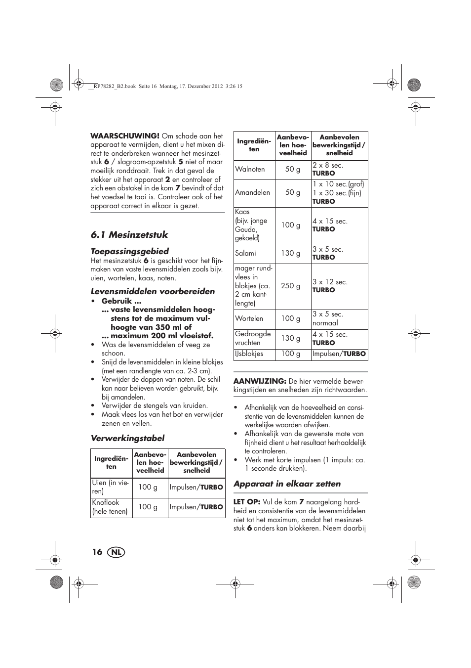 1 mesinzetstuk | Silvercrest SMZS 260 D3 User Manual | Page 18 / 46