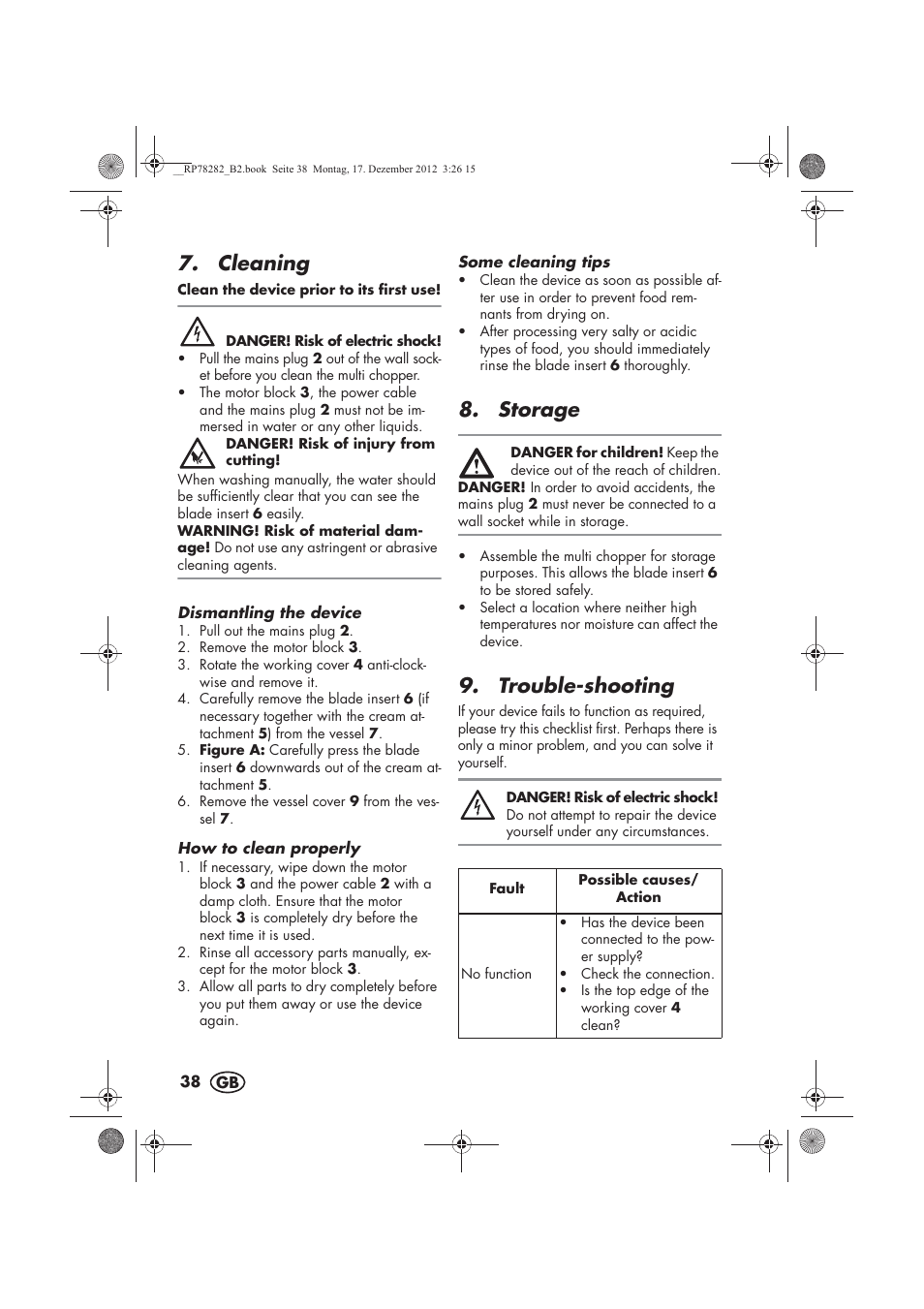 Cleaning, Storage, Trouble-shooting | Silvercrest SMZS 260 D3 User Manual | Page 40 / 46