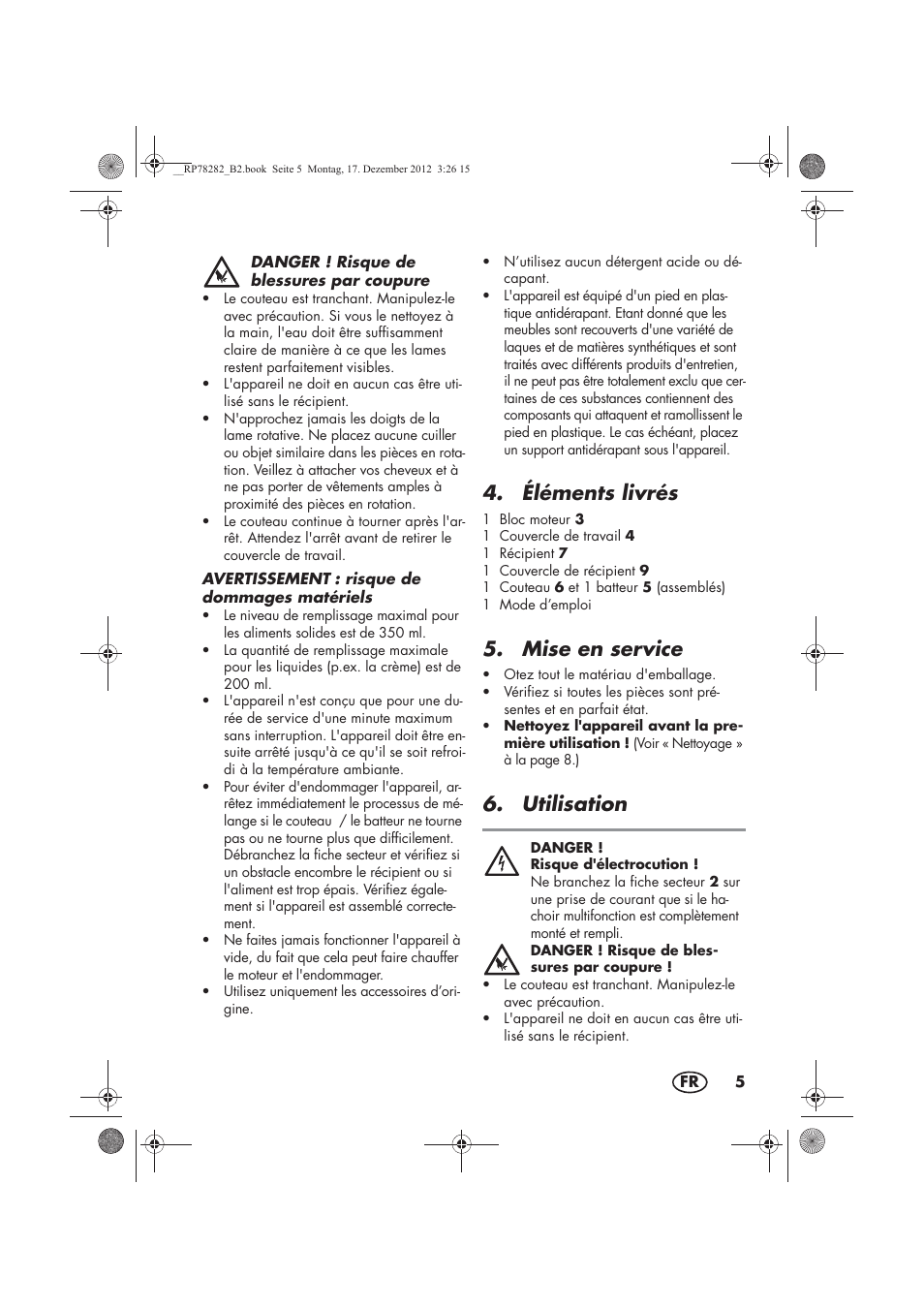 Éléments livrés, Mise en service, Utilisation | Silvercrest SMZS 260 D3 User Manual | Page 7 / 46