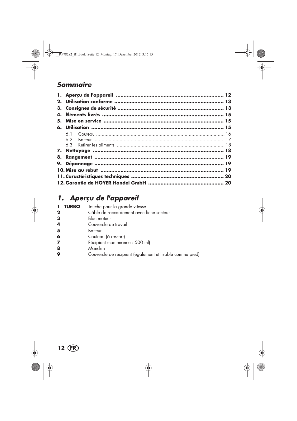 Sommaire, Aperçu de l'appareil | Silvercrest SMZS 260 D3 User Manual | Page 14 / 54