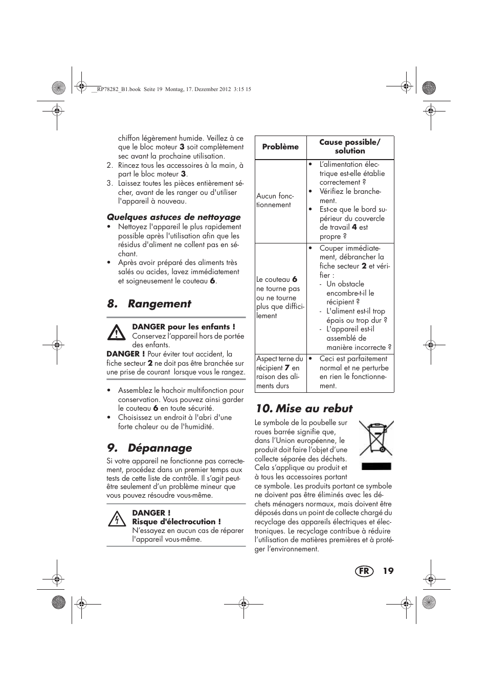 Rangement, Dépannage, Mise au rebut | Silvercrest SMZS 260 D3 User Manual | Page 21 / 54