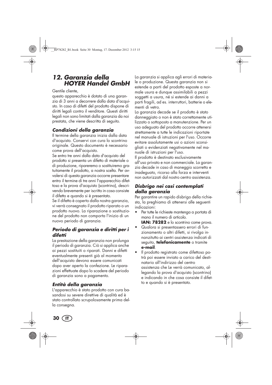 Garanzia della hoyer handel gmbh | Silvercrest SMZS 260 D3 User Manual | Page 32 / 54