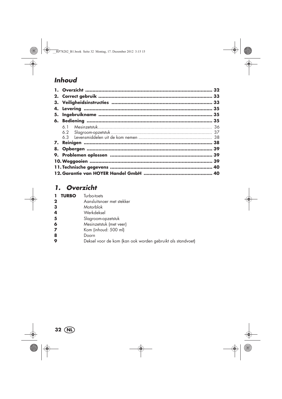 Inhoud, Overzicht | Silvercrest SMZS 260 D3 User Manual | Page 34 / 54