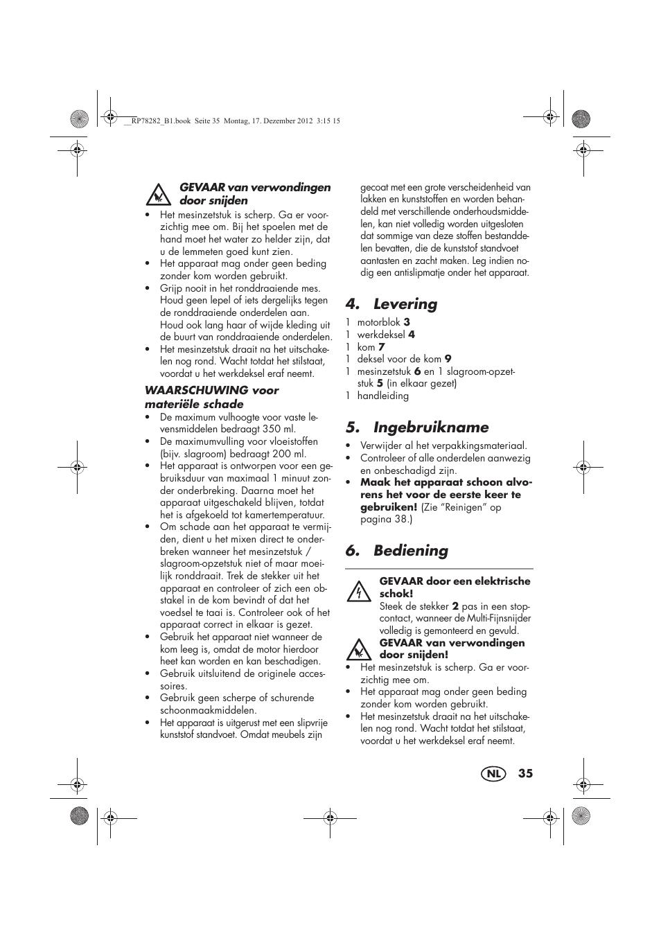 Levering, Ingebruikname, Bediening | Silvercrest SMZS 260 D3 User Manual | Page 37 / 54