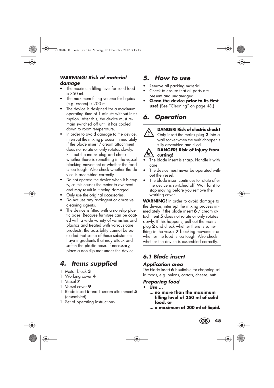 Items supplied, How to use, Operation | Silvercrest SMZS 260 D3 User Manual | Page 47 / 54