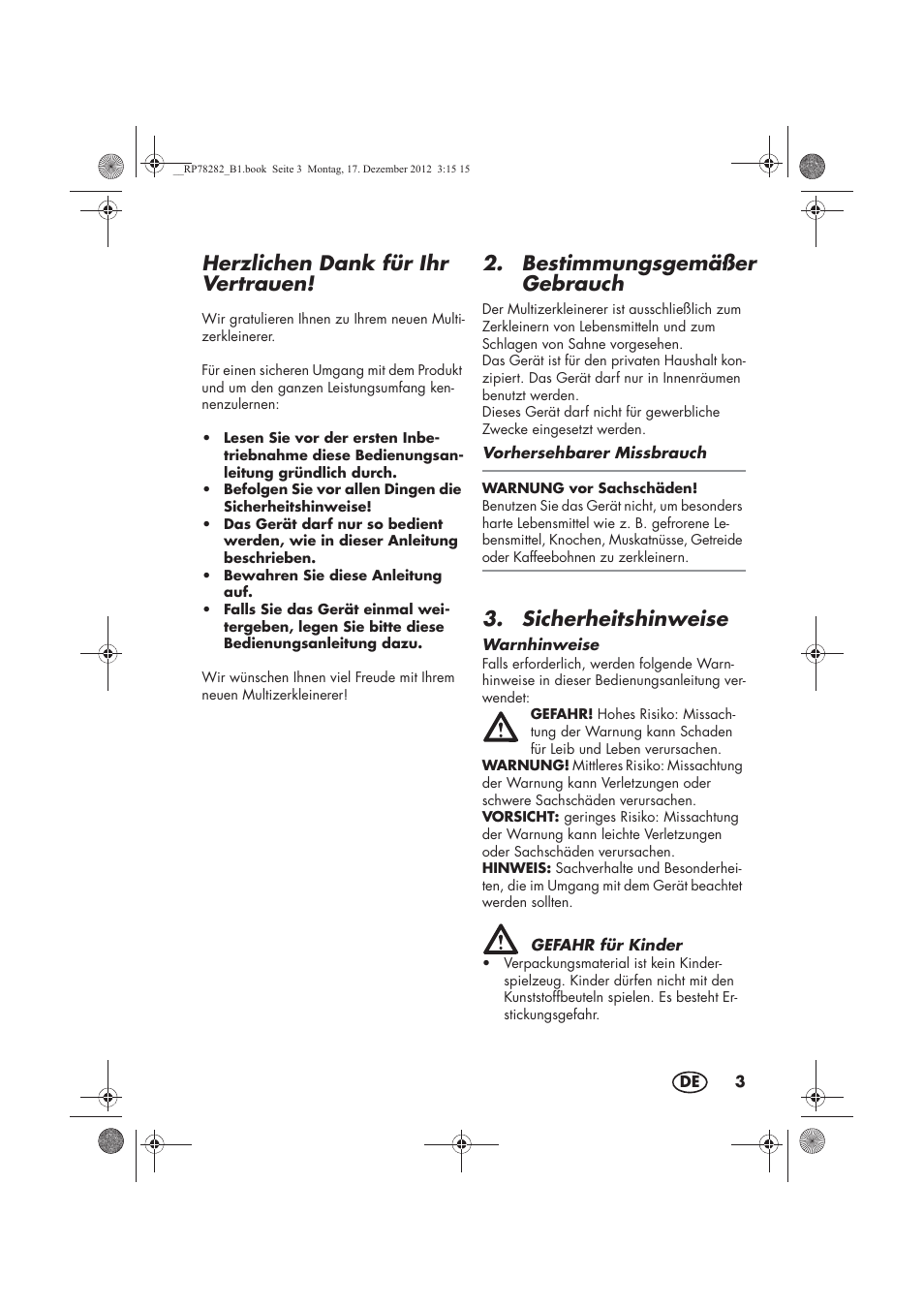 Herzlichen dank für ihr vertrauen, Bestimmungsgemäßer gebrauch, Sicherheitshinweise | Silvercrest SMZS 260 D3 User Manual | Page 5 / 54