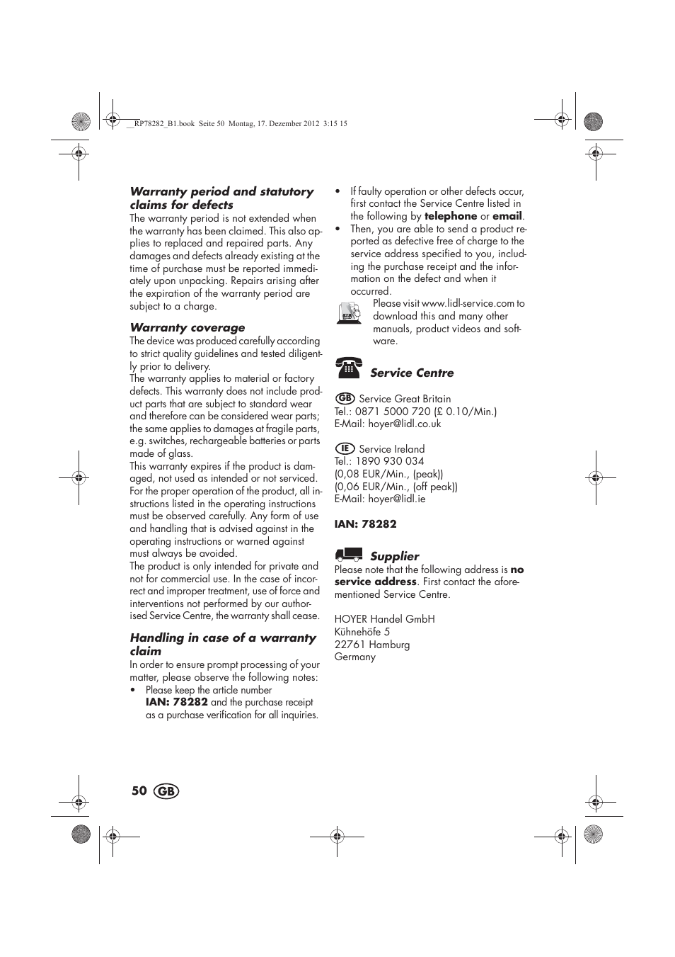 Silvercrest SMZS 260 D3 User Manual | Page 52 / 54