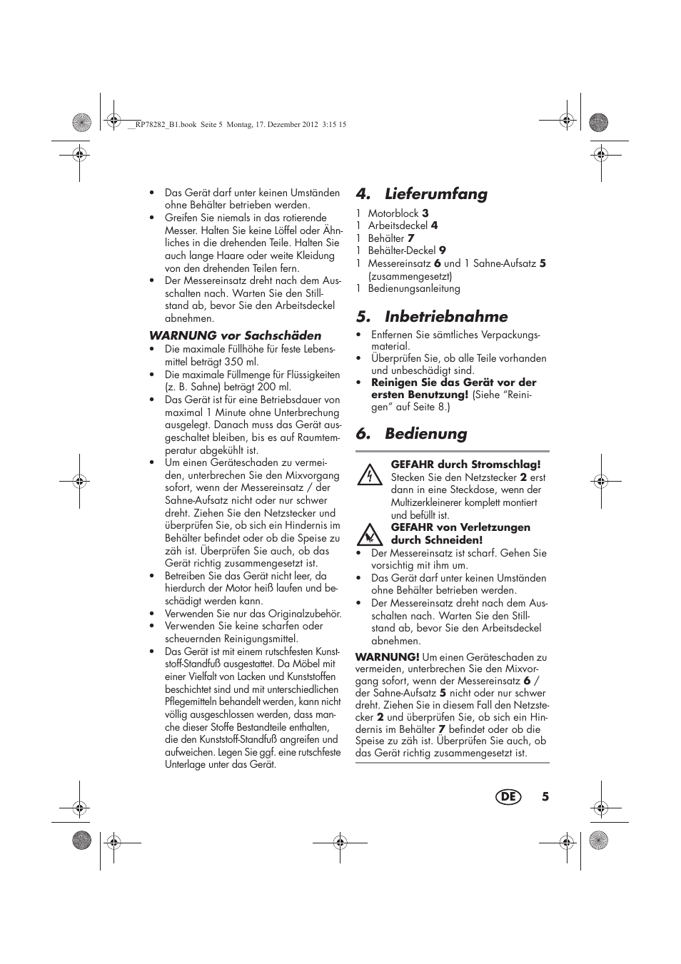 Lieferumfang, Inbetriebnahme, Bedienung | Silvercrest SMZS 260 D3 User Manual | Page 7 / 54