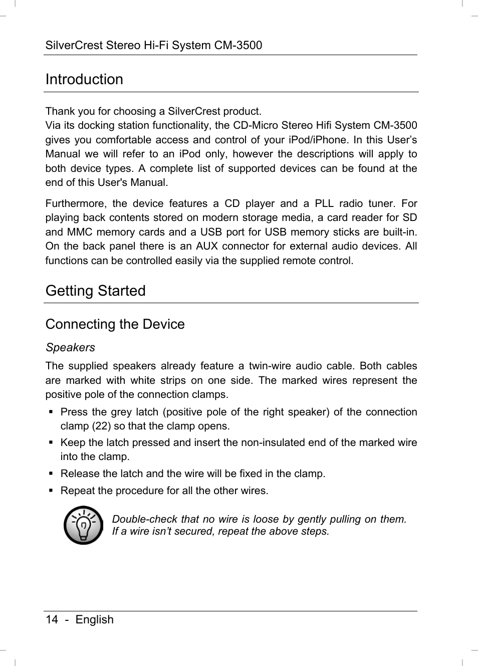 Introduction, Getting started, Connecting the device | Silvercrest CM-3500 User Manual | Page 16 / 71