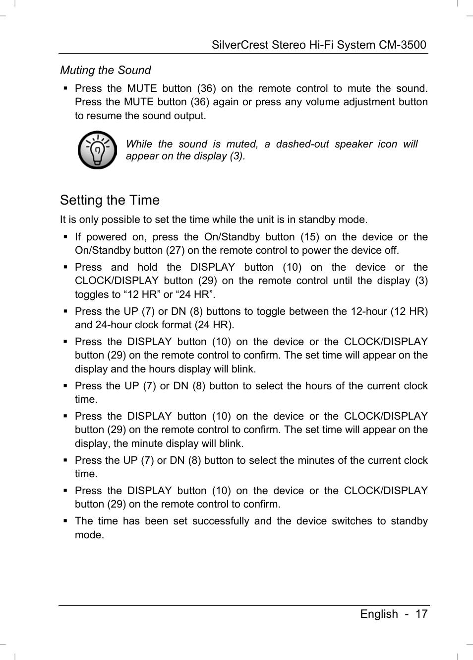 Setting the time | Silvercrest CM-3500 User Manual | Page 19 / 71