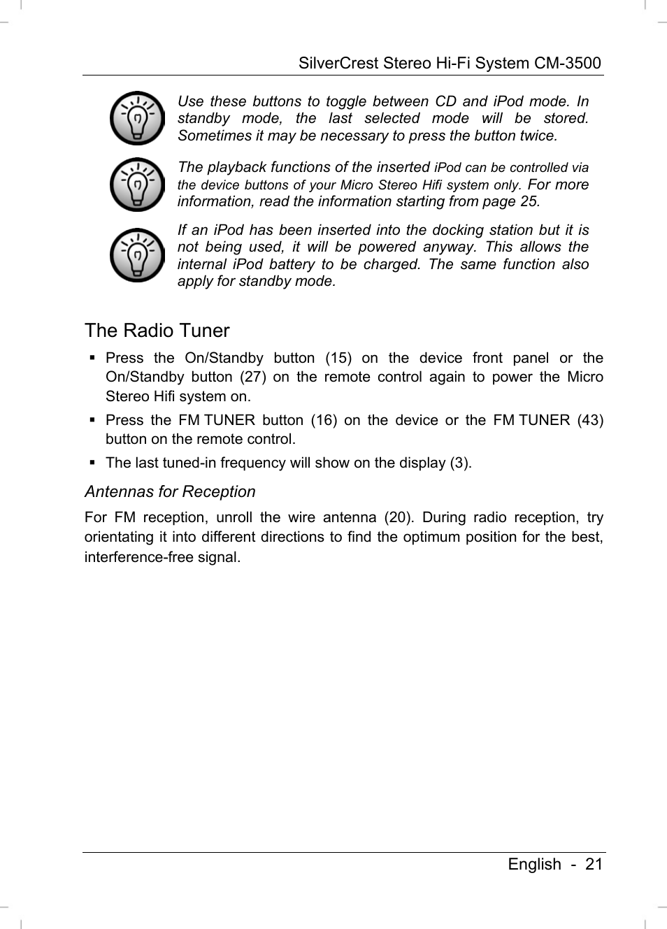 The radio tuner | Silvercrest CM-3500 User Manual | Page 23 / 71