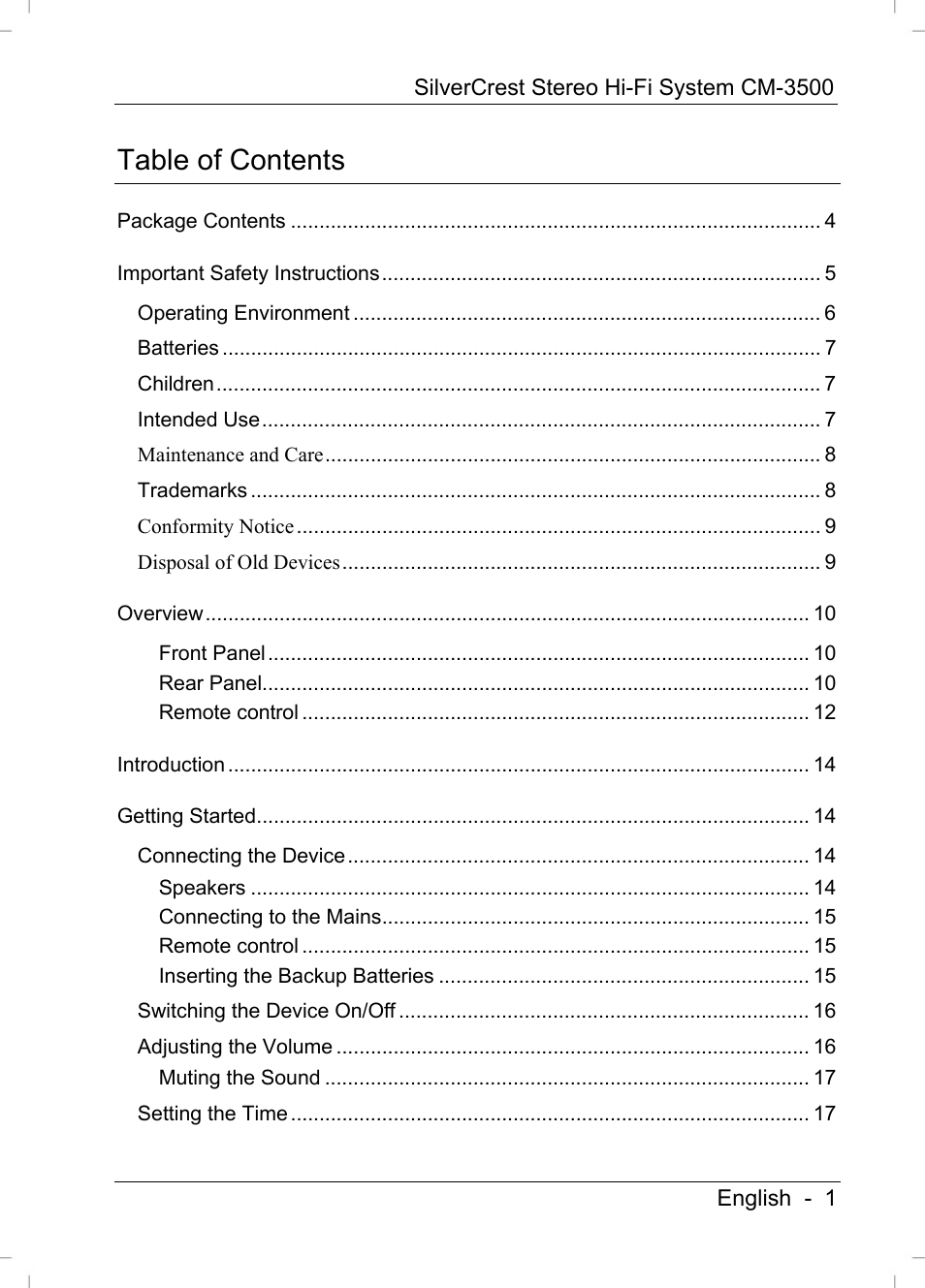 Silvercrest CM-3500 User Manual | Page 3 / 71