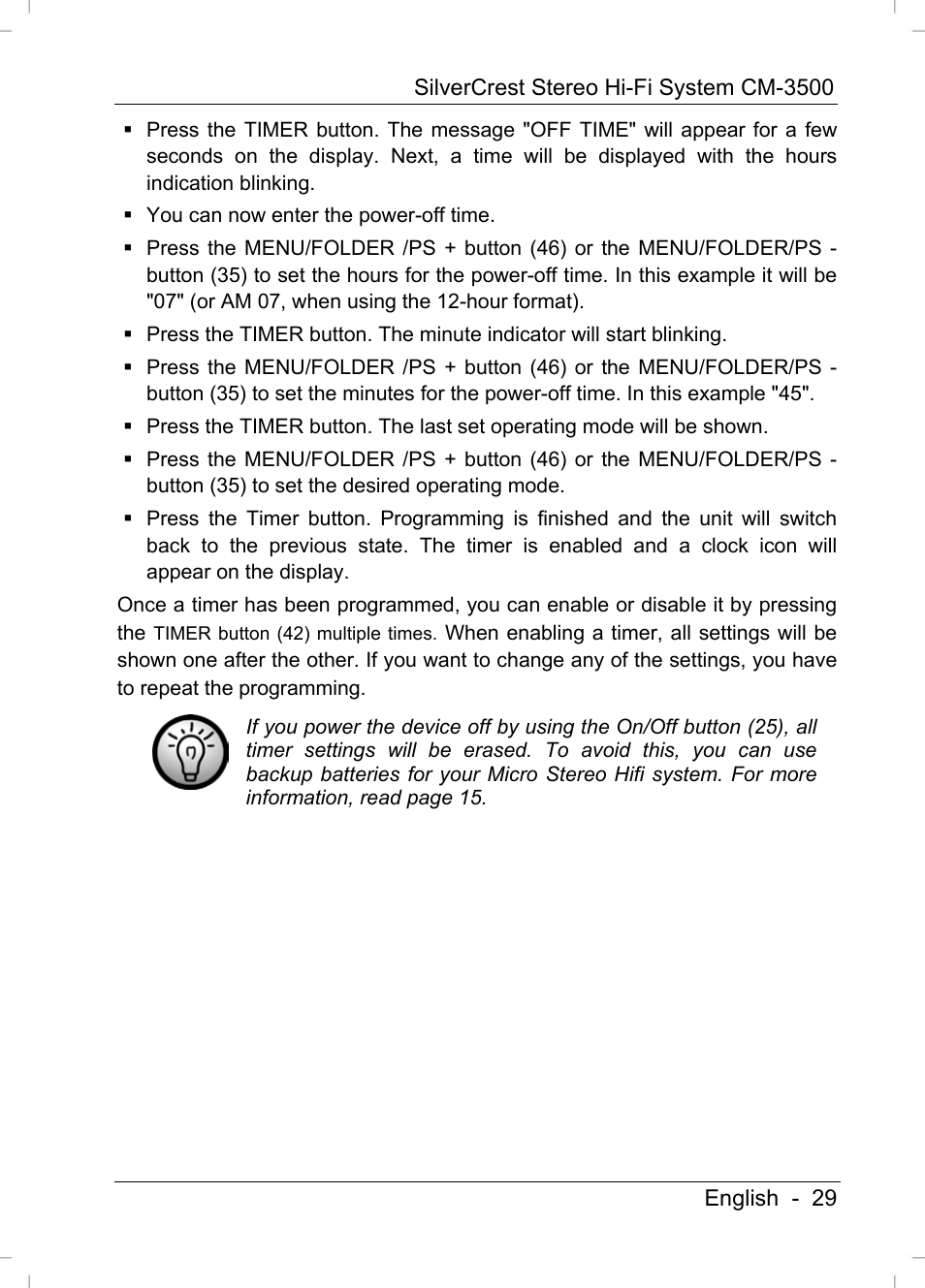 Silvercrest CM-3500 User Manual | Page 31 / 71