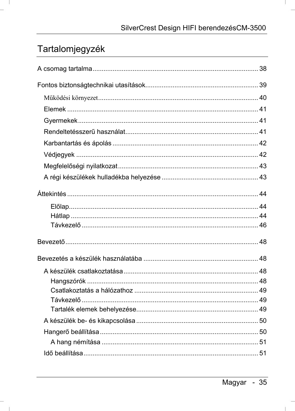 Tartalomjegyzék | Silvercrest CM-3500 User Manual | Page 37 / 71