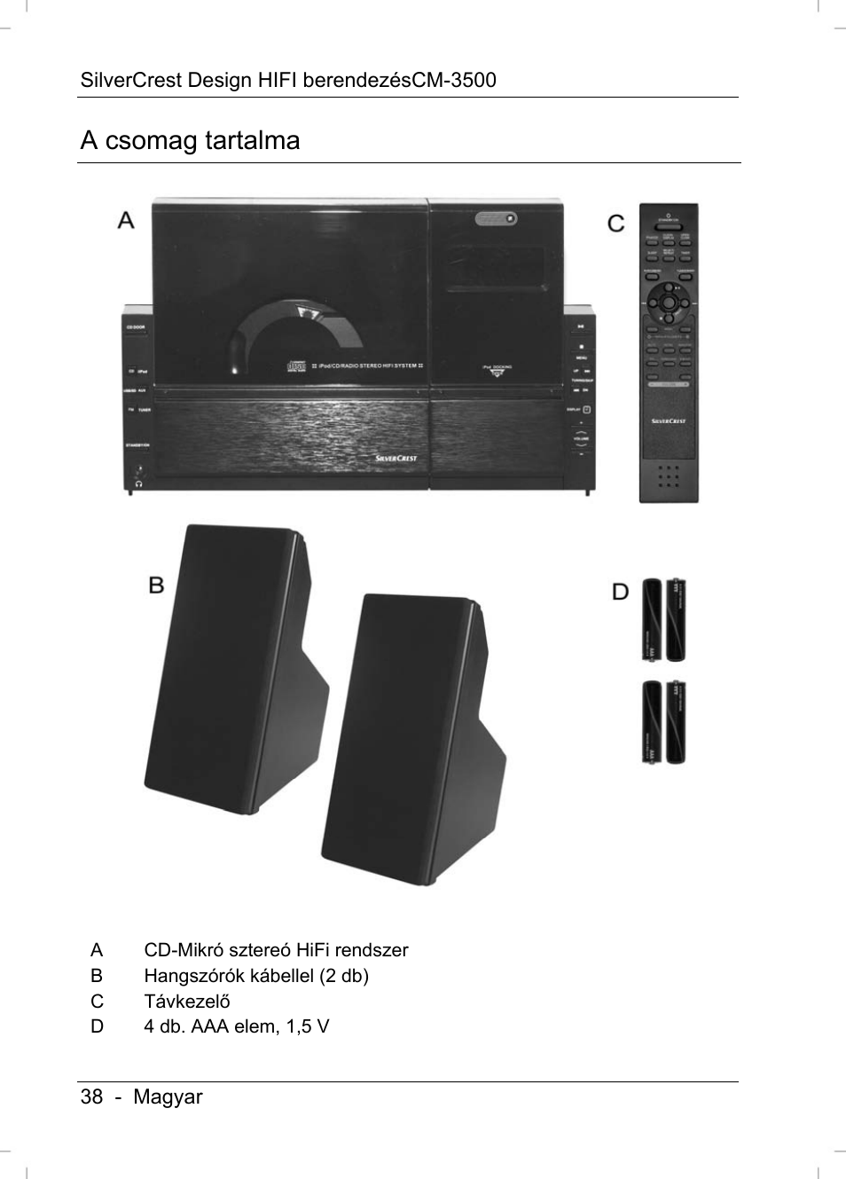 A csomag tartalma | Silvercrest CM-3500 User Manual | Page 40 / 71