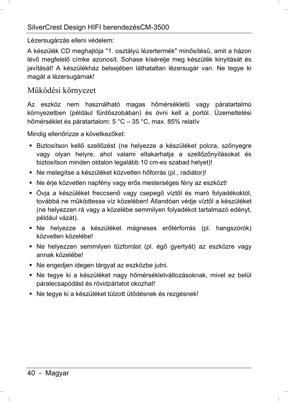 Működési környezet | Silvercrest CM-3500 User Manual | Page 42 / 71