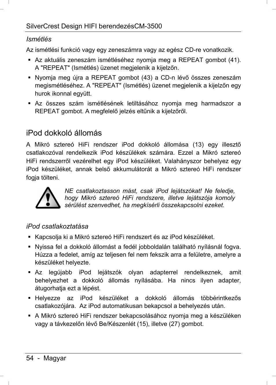 Ipod dokkoló állomás | Silvercrest CM-3500 User Manual | Page 56 / 71