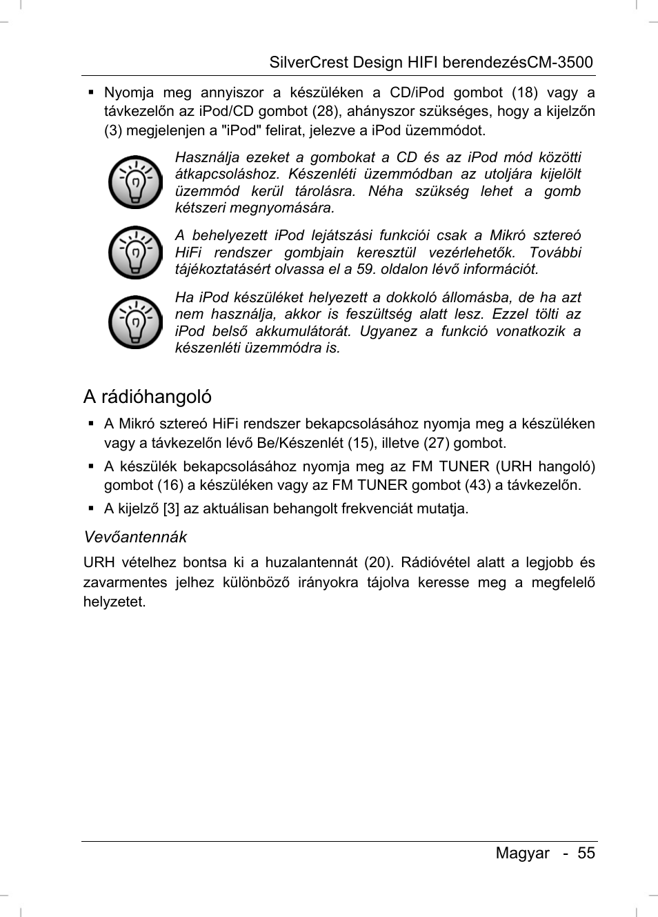 A rádióhangoló | Silvercrest CM-3500 User Manual | Page 57 / 71