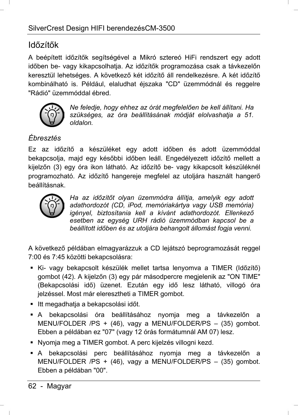 Időzítők | Silvercrest CM-3500 User Manual | Page 64 / 71