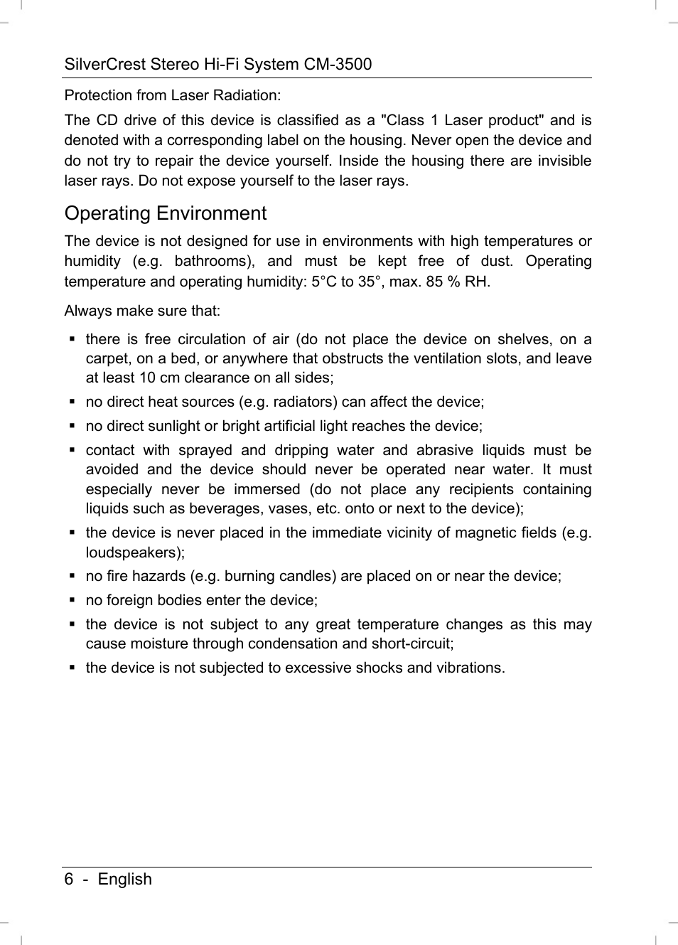 Operating environment | Silvercrest CM-3500 User Manual | Page 8 / 71