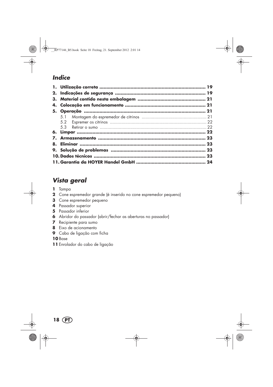 Indice, Vista geral | Silvercrest SZP 25 B1 User Manual | Page 20 / 46