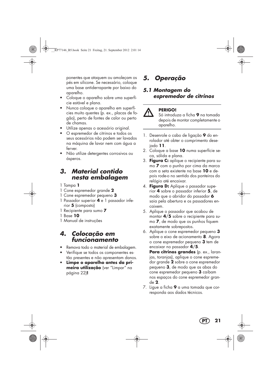 Material contido nesta embalagem, Colocação em funcionamento, Operação | Silvercrest SZP 25 B1 User Manual | Page 23 / 46