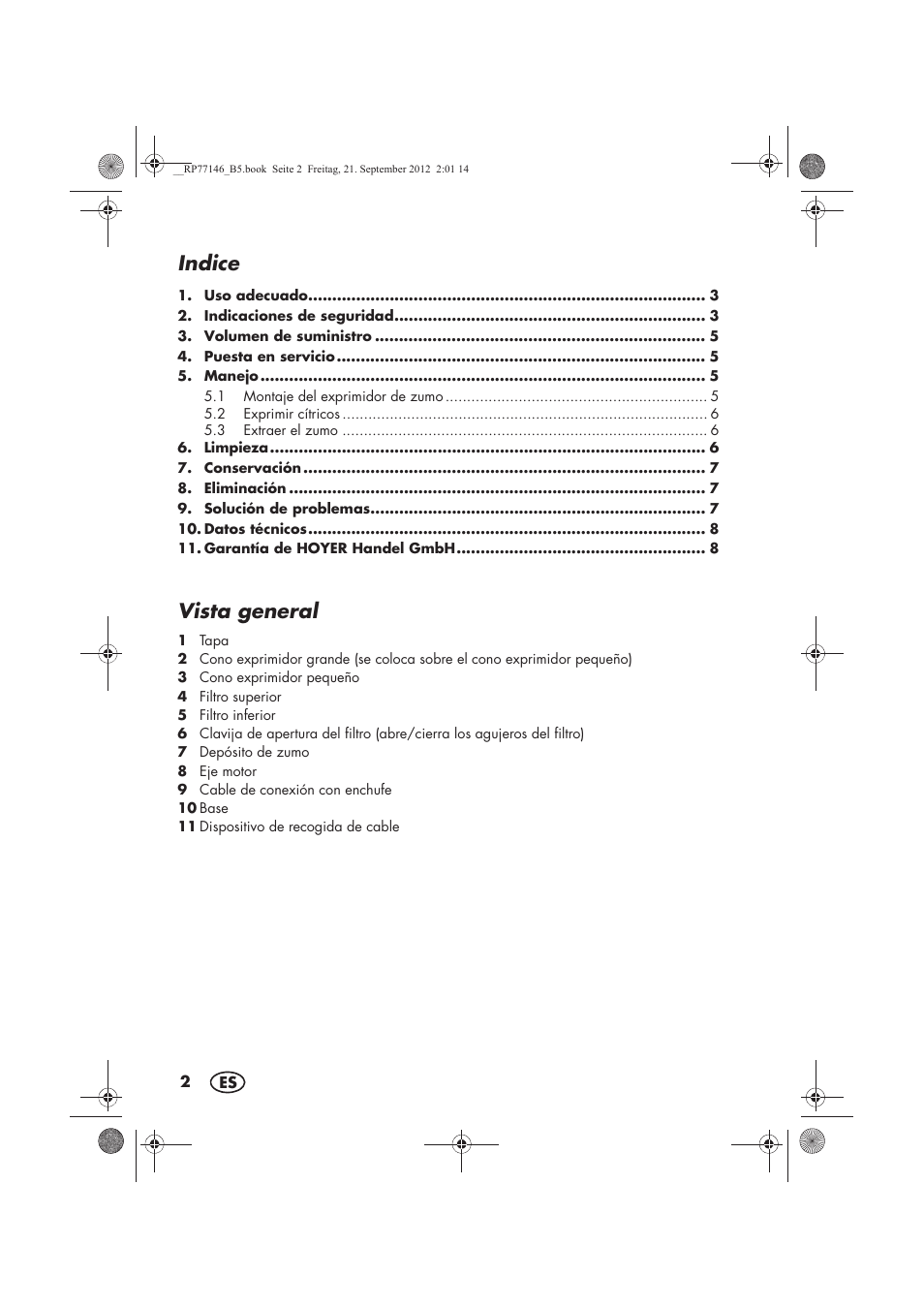 Indice, Vista general | Silvercrest SZP 25 B1 User Manual | Page 4 / 46
