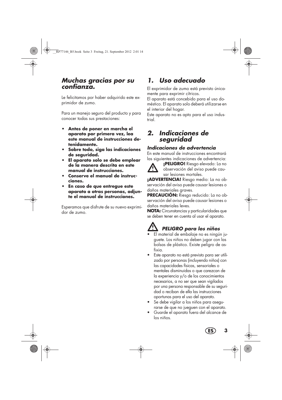 Muchas gracias por su confianza, Uso adecuado, Indicaciones de seguridad | Silvercrest SZP 25 B1 User Manual | Page 5 / 46