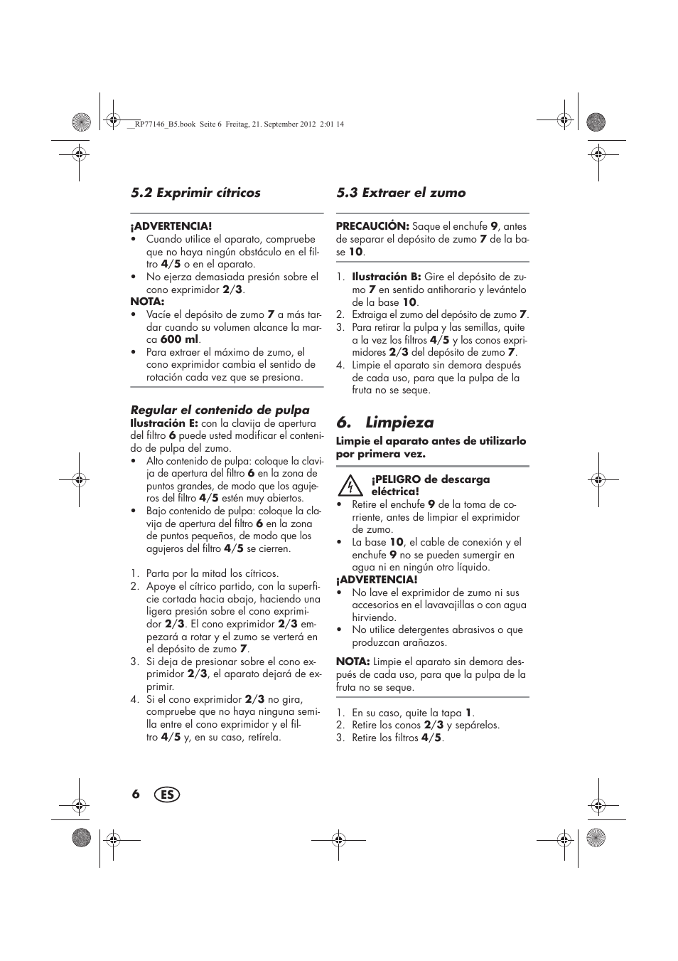 Limpieza | Silvercrest SZP 25 B1 User Manual | Page 8 / 46