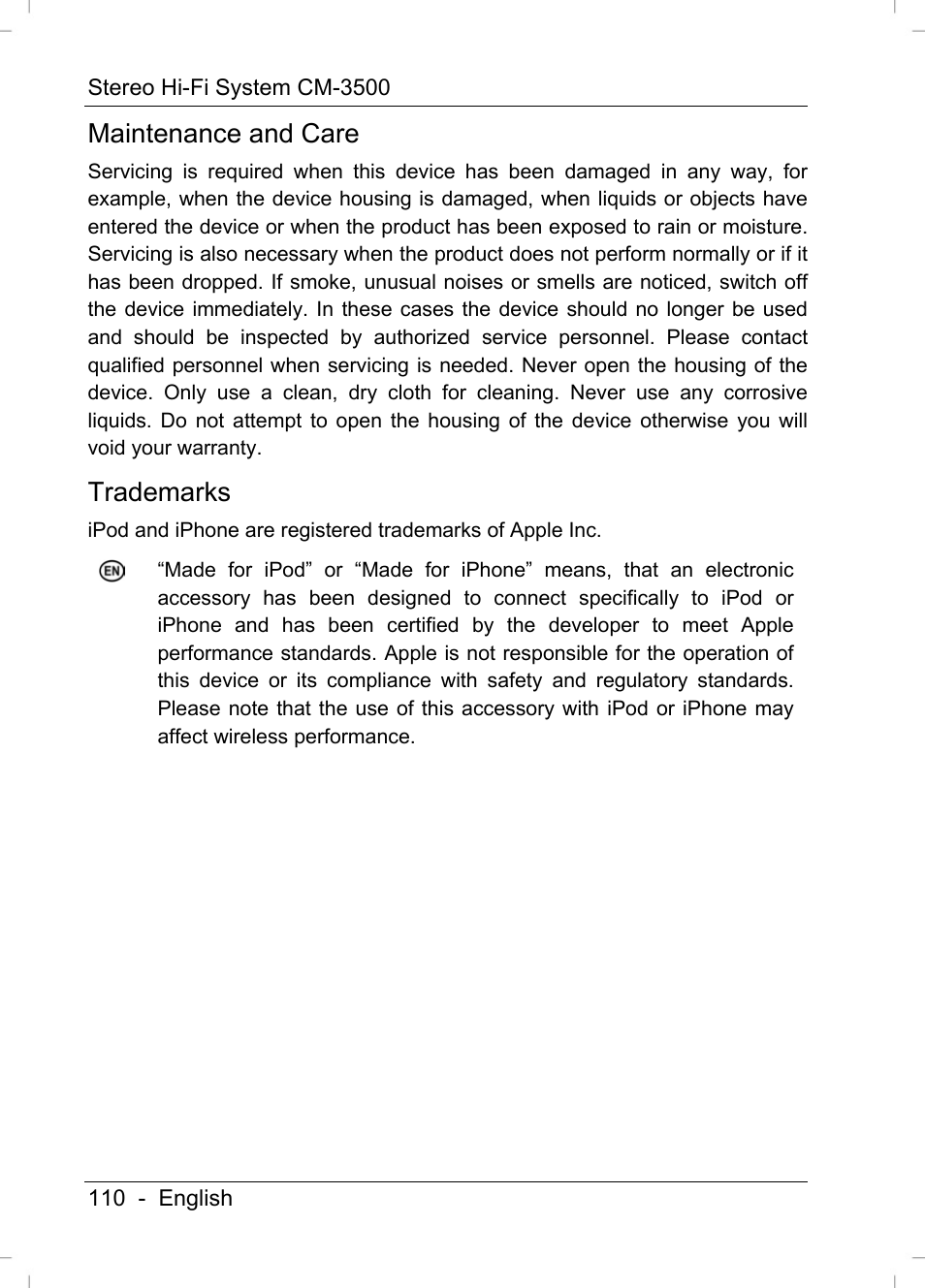 Maintenance and care, Trademarks | Silvercrest CM-3500 User Manual | Page 112 / 141