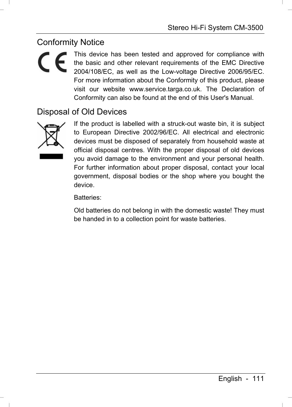 Conformity notice, Disposal of old devices | Silvercrest CM-3500 User Manual | Page 113 / 141